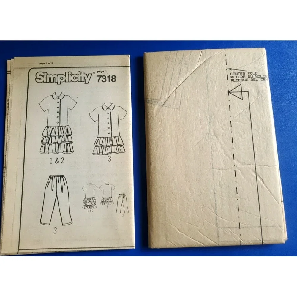 VTG 90s Simplicity 7318 Sewing Pattern Misses Ruffled Dress/Leggings 12-18 UNCUT